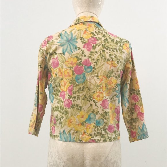 Vintage 50s Floral Blazer Yellow Jacket - Picture 5 of 12